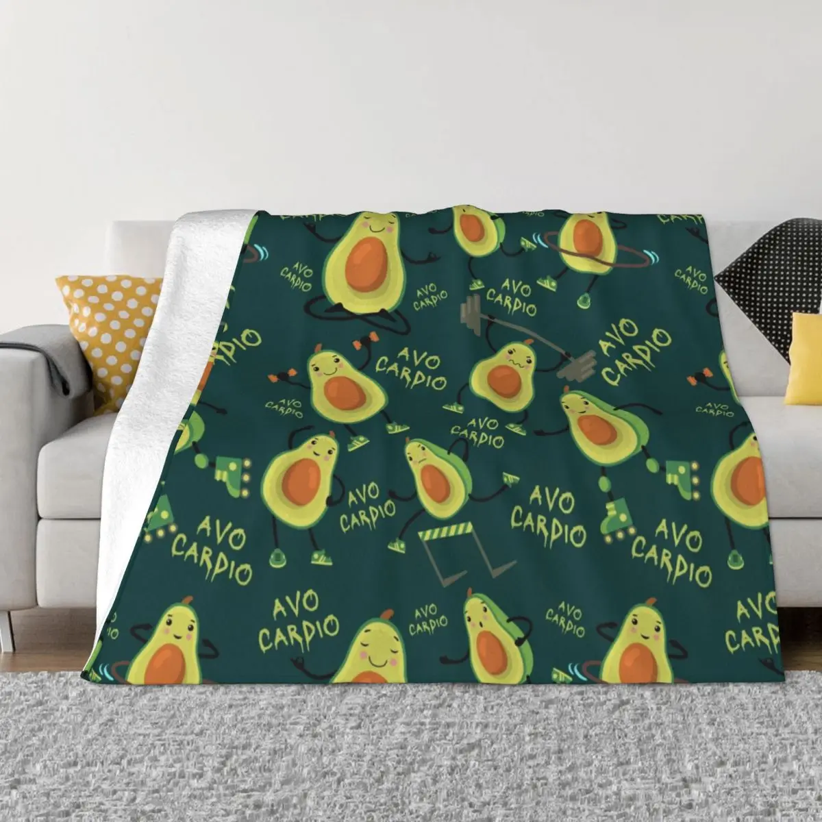 

Cardio Funny Fitness Avocado Pattern Throw Blanket Warm Flannel Blankets Sofa Fleece Yellow Avo for Bedding Car Couch Quilt