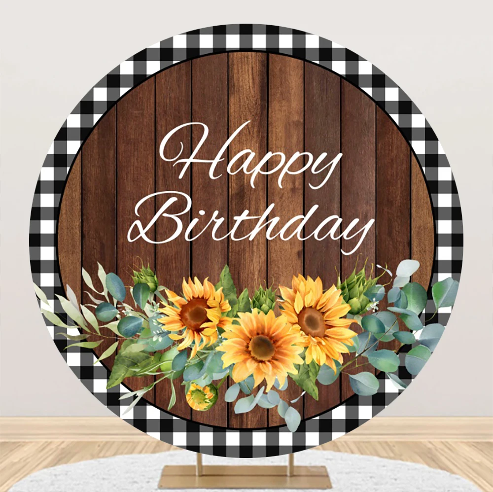 

Деревенский деревянный фон круглый Подсолнух декор с днем рождения детский душ круглый черный и белый решетчатый фон