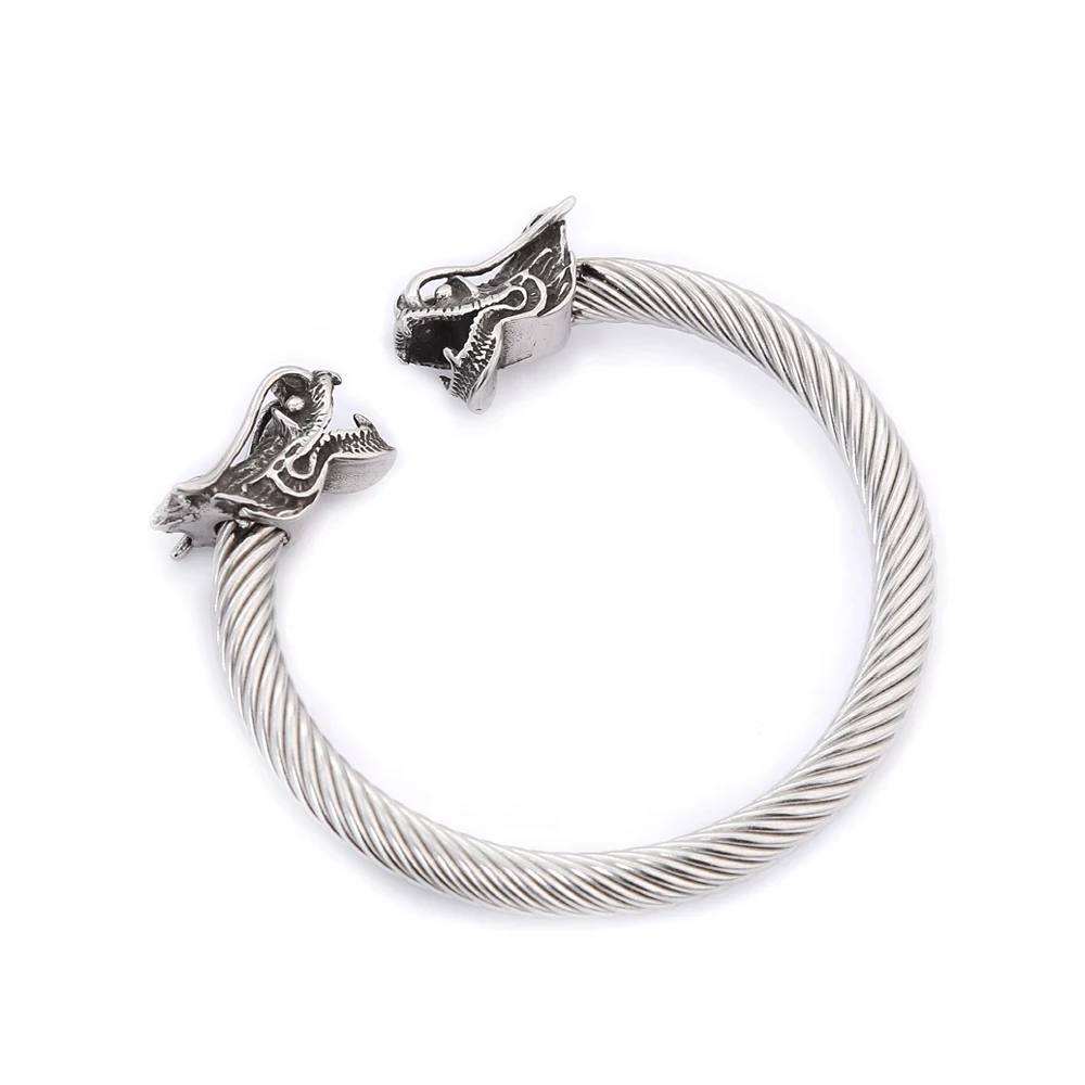 Vintage Stainless Steel Viking Dragon Head Bracelets Punk Hip Hop Animal Bracelet For Men Fashion Amulet Jewelry Dropshipping