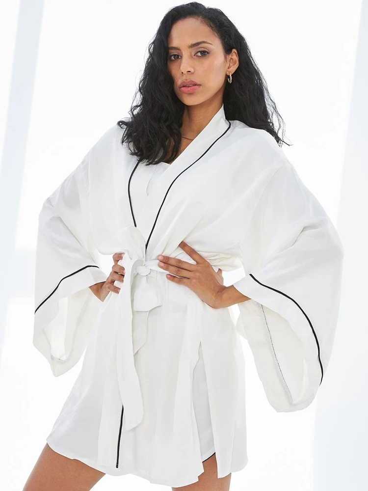 

Халат Linad женский с длинным рукавом, белый банный халат, повседневная одежда, свободный однотонный домашний халат с поясом, 2022