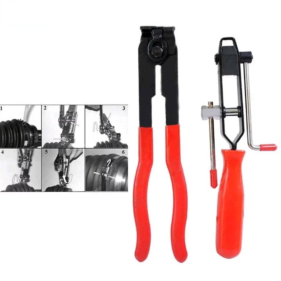 

Brand New 2pcs/set CV Joint Clamp Banding Install Tool Ear Type Boot Clamp Pliers Metal Hand Tool Red+Black CV Boot Clamp Pliers