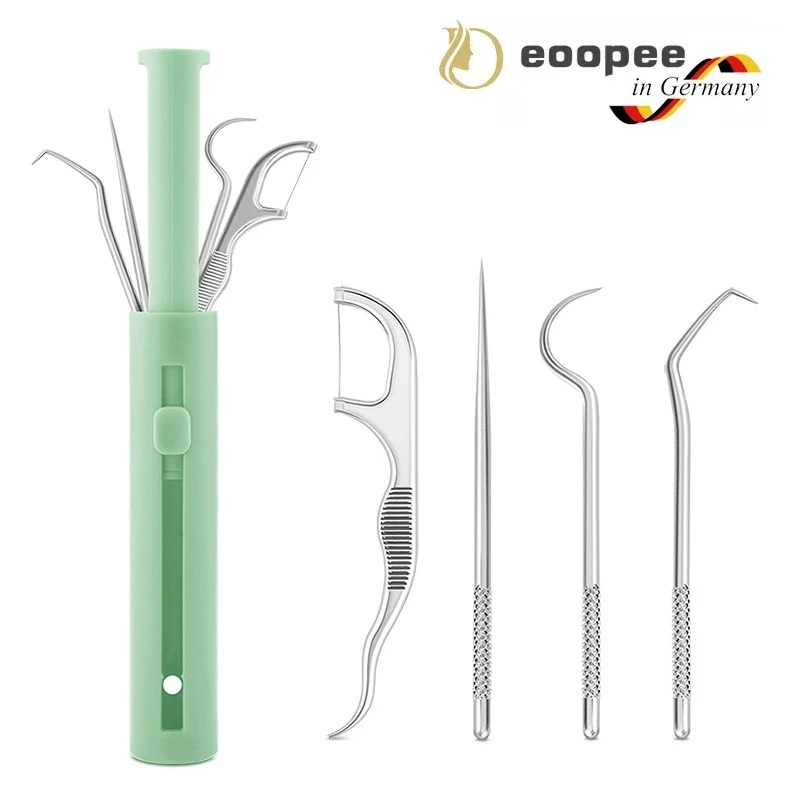 Набор для чистки зубов из нержавеющей стали, портативный многоразовый прибор для чистки зубов с нажимной трубкой