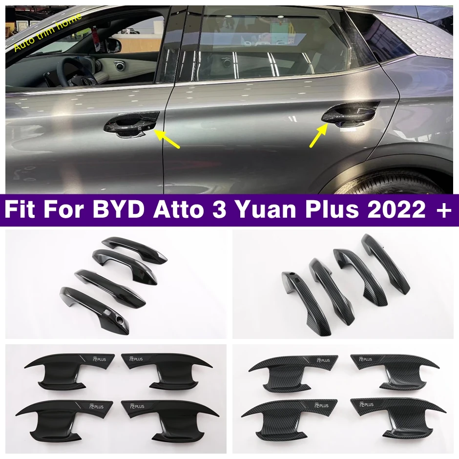 

Black / Carbon Fiber Look Car Door Pull Doorknob Handle Bowl Decor Cap Cover Trim Fit For BYD Atto 3 Yuan Plus 2022 2023 LHD RHD