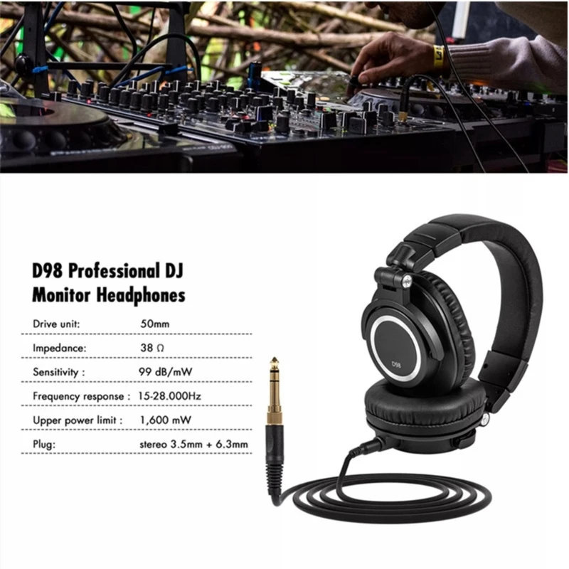 

Wired Headphones Professional Studio DJ Headphone Foldable Over Ear Stereo Headset Monitoring For Music Phone PC K1KF