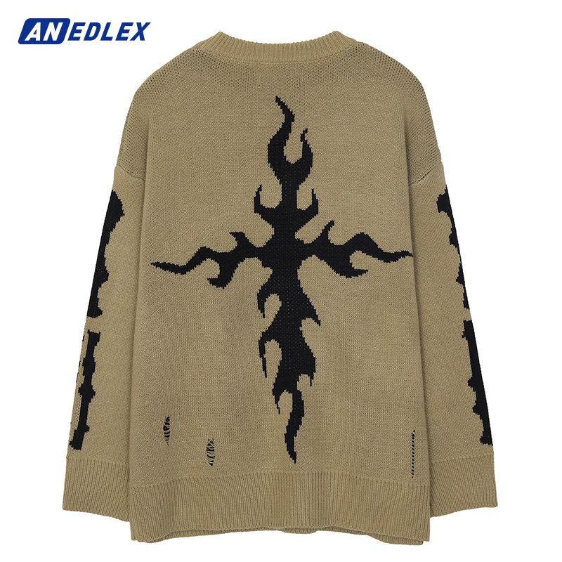 

Men Hip Hop Streetwear Sweater Fashion Letter Graphic Knitted Sweater Harajuku Pullover 2022 Autumn Winter Casual Loose Sweater