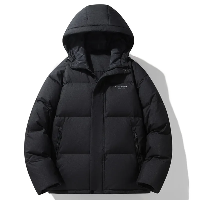 WinterDown Мужская укороченная утепленная куртка с капюшоном однотонная свободная