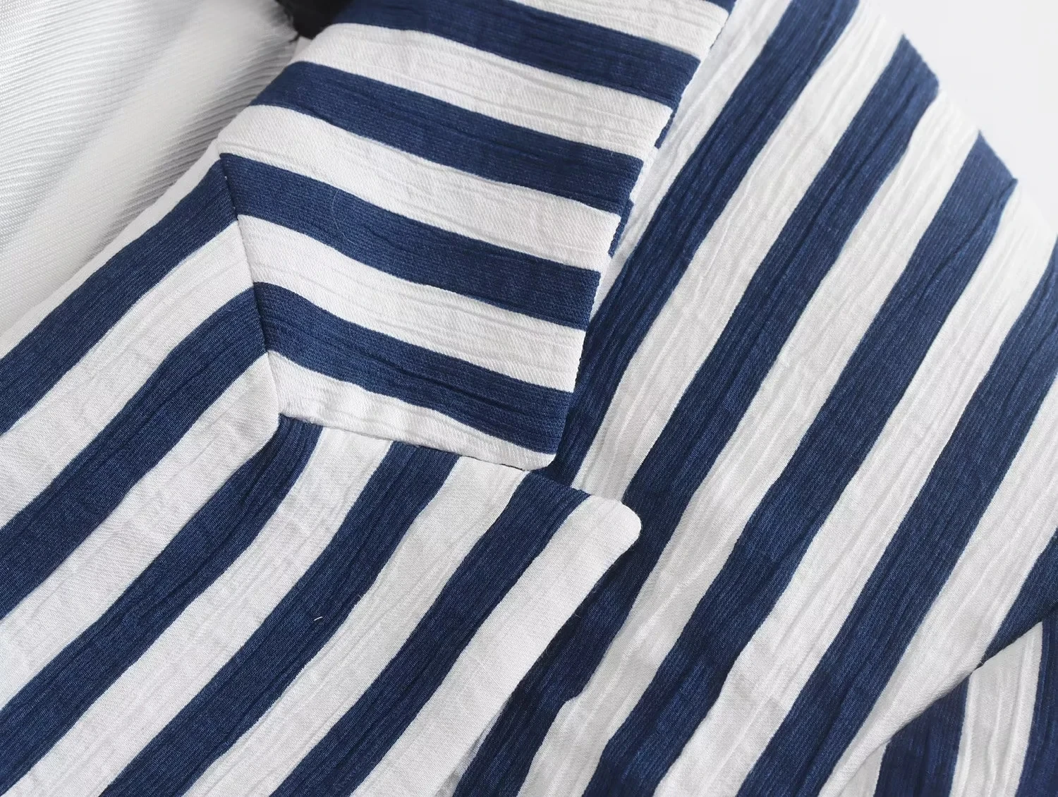 Dave&Di Striped Loose Roll Up Sleeve Casual Blazers Women England Style Fashion Simple Blue Jacket