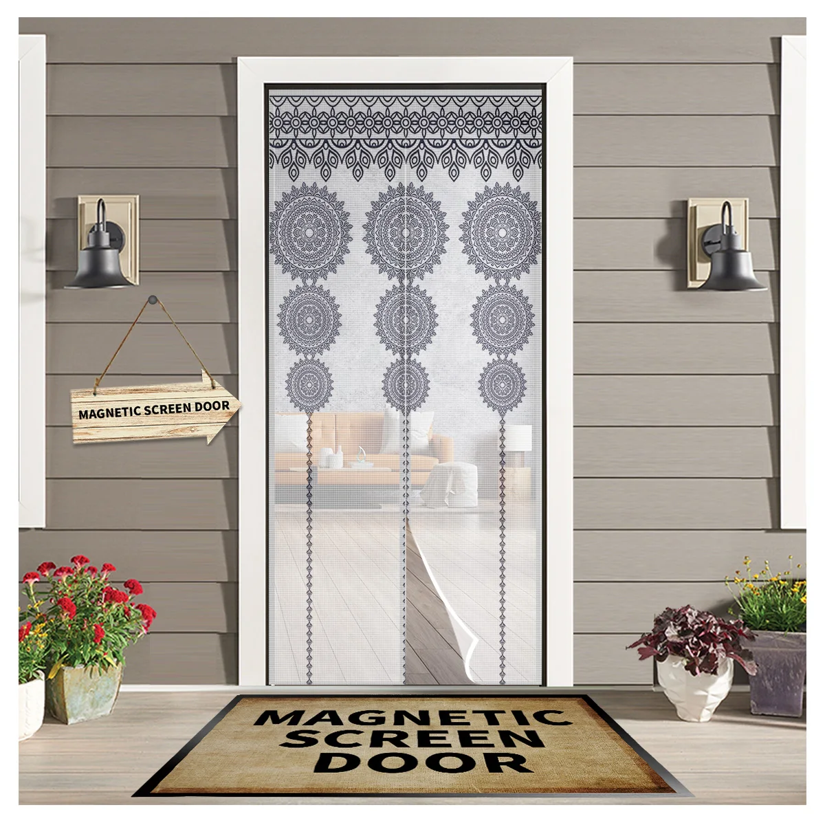 

Bohemian Mandala Pattern Sheer Door Curtain Mosquito-proof Kitchen Magnetic Hanging Curtains Window Screen Gauze Door Curtain