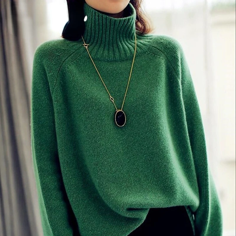 2022 Autumn Winter Fashion Turtleneck Women Korean Style Long Sleeve Loose Knitted Pullover Sweater Female Knitwear