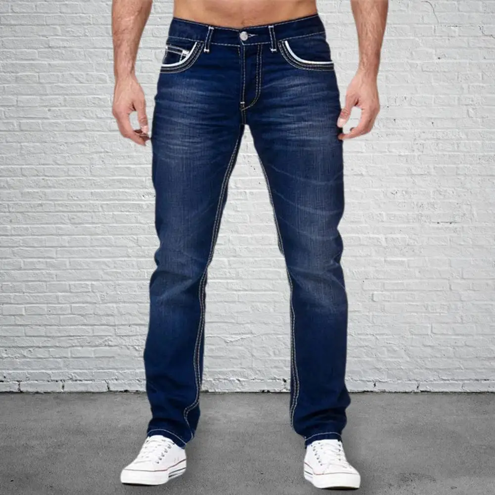 Fabulous Men Long Jeans Cool Slim Fit Straight Multi Pockets Men Long Jeans  Machine Washable Men Jeans Daily Wear Garment