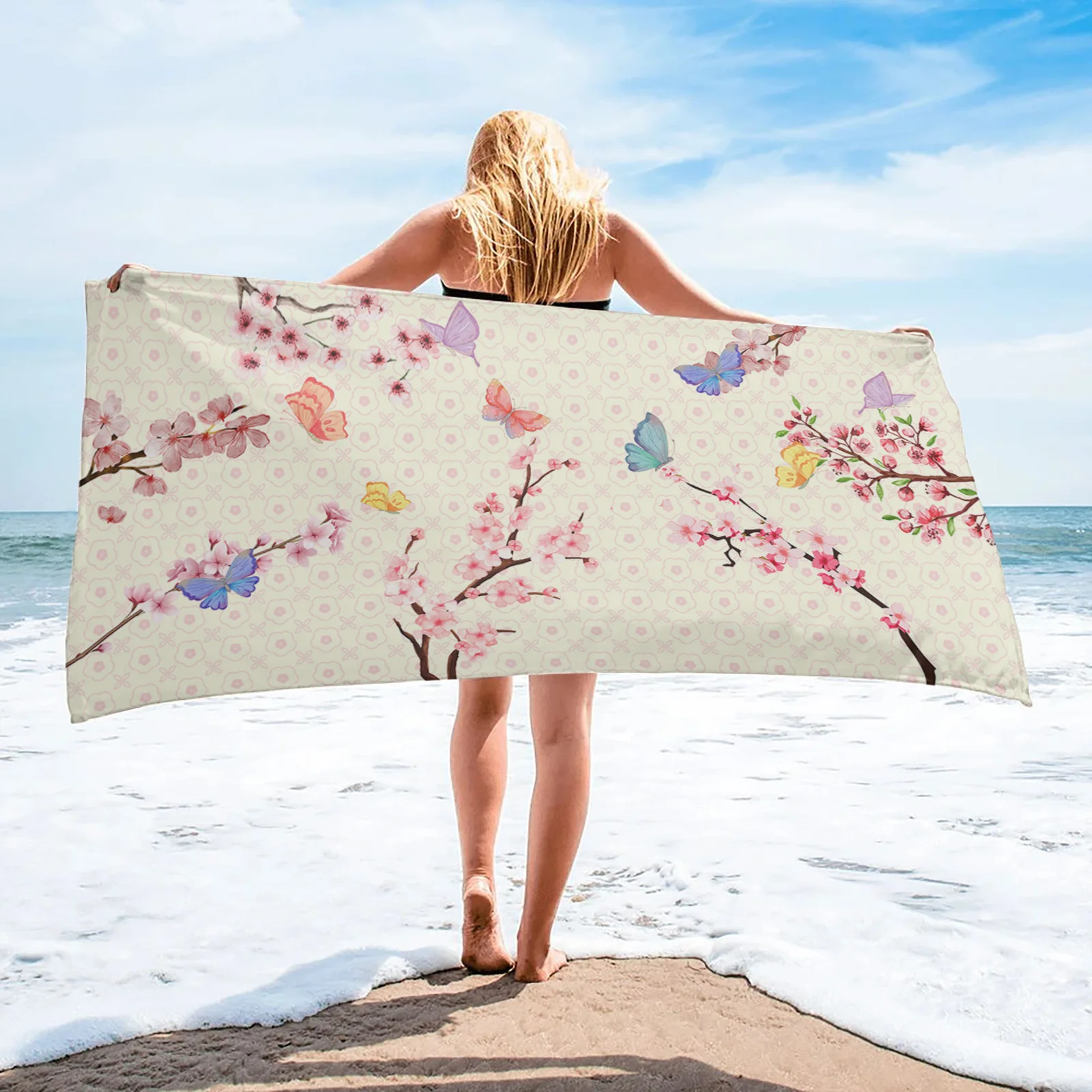 

Butterfly Cherry Blossom Plum Bath Towels for Adults Microfiber Swim Sport Bath Towel Outdoor Camping Beach Towel