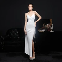sexy high side split prom party dresses 2022 spaghetti strap deep v neck backless beading mermaid women gowns for wedding dinner