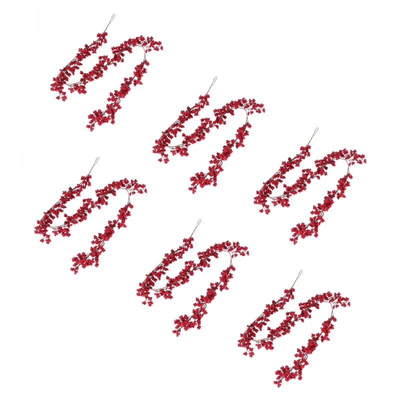 

6pcs 5.9 Ft Christmas Red Berry Garland Artificial Burgundy Red Pip Christmas Garland
