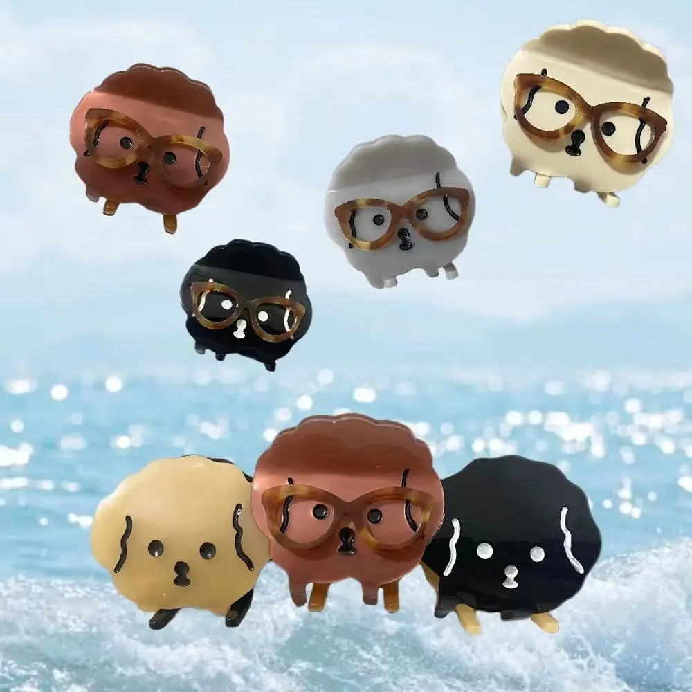 

Patchwork Acetate Dog Hair Claw Cute Cartoon Animal Korean Style With Eyeglass Daily