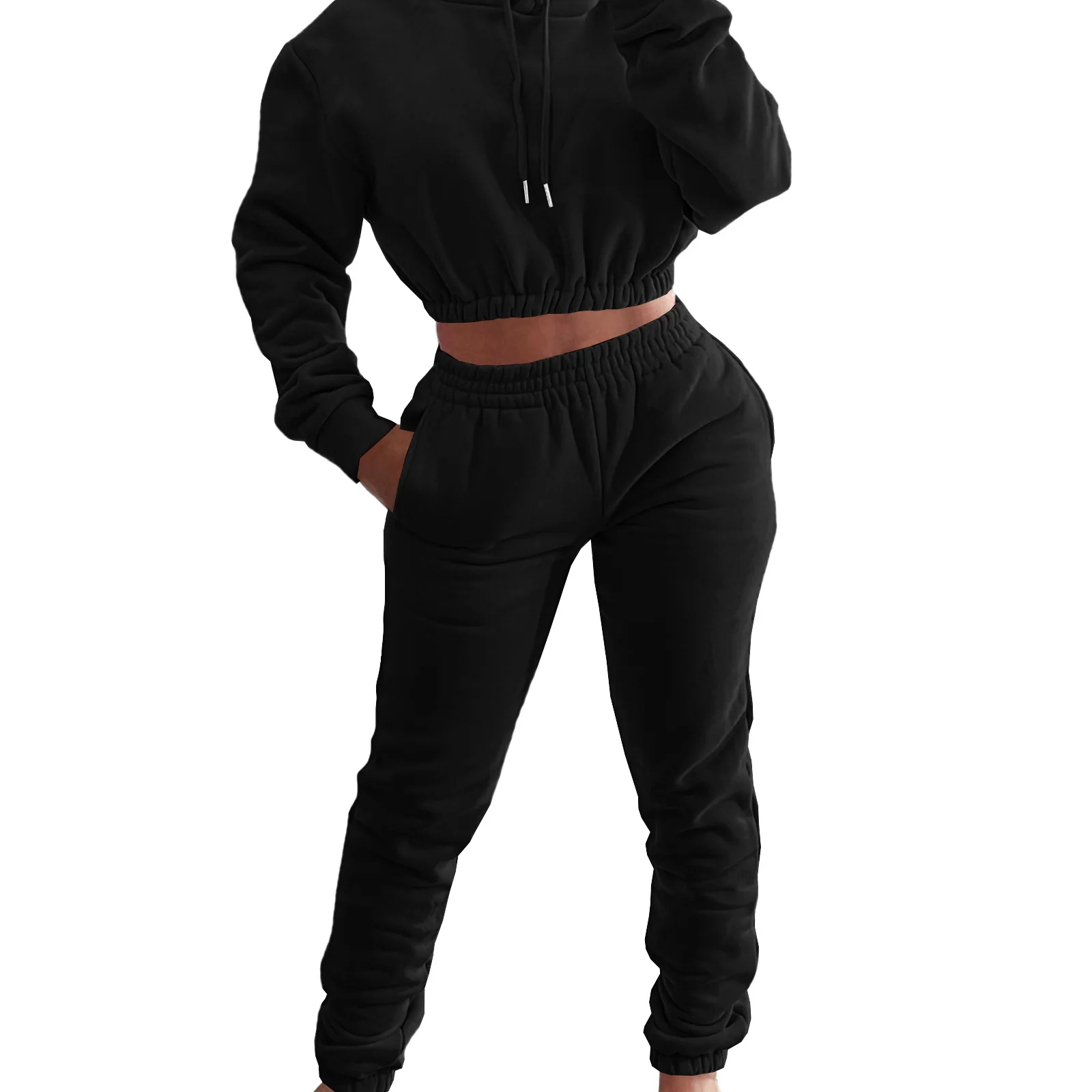 

2022 Spring New Women Workout 2 Piece Outfits Tracksuit Long Sleeve Crop Tops Joggers Pants Sets Sweatsuits