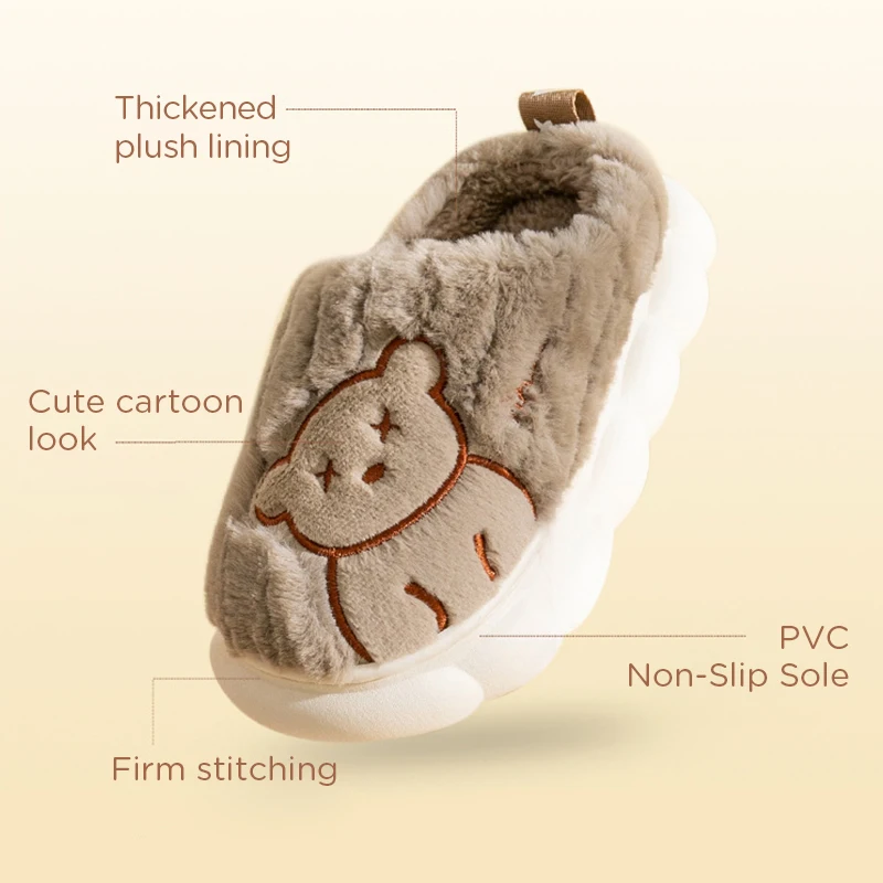 Детские Зимние Плюшевые Тапочки С Рисунком Медведя Теплая Домашняя Обувь На