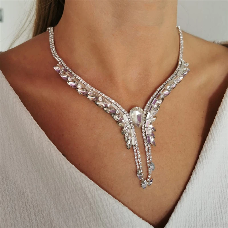 

Модное Длинное Ожерелье Стразы с подвеской в богемном стиле, свадебная цепочка со сверкающими кристаллами, оптовая продажа ювелирных издел...