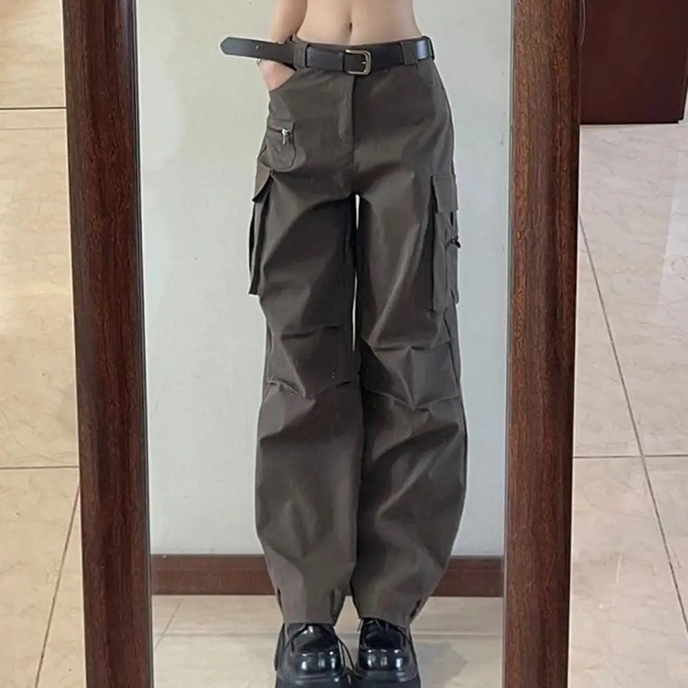 

High-Waist Cargo Pants Multi Pockets Vintage Women Trousers Korean Sweatpants Casual Oversized Straight Wide Leg Streetwear