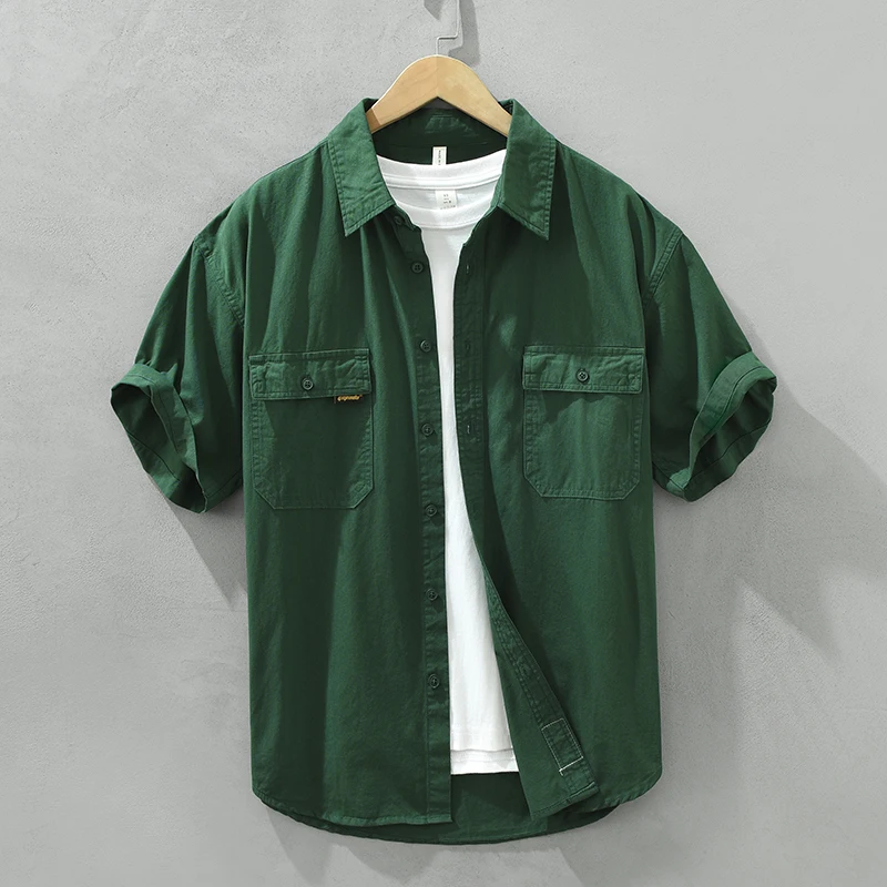 

Safari Style Short Sleeve Shirt for Men Casual Turn-down Collar Tops Man Summer New Fashion Loose Button Up Shirt Clothing