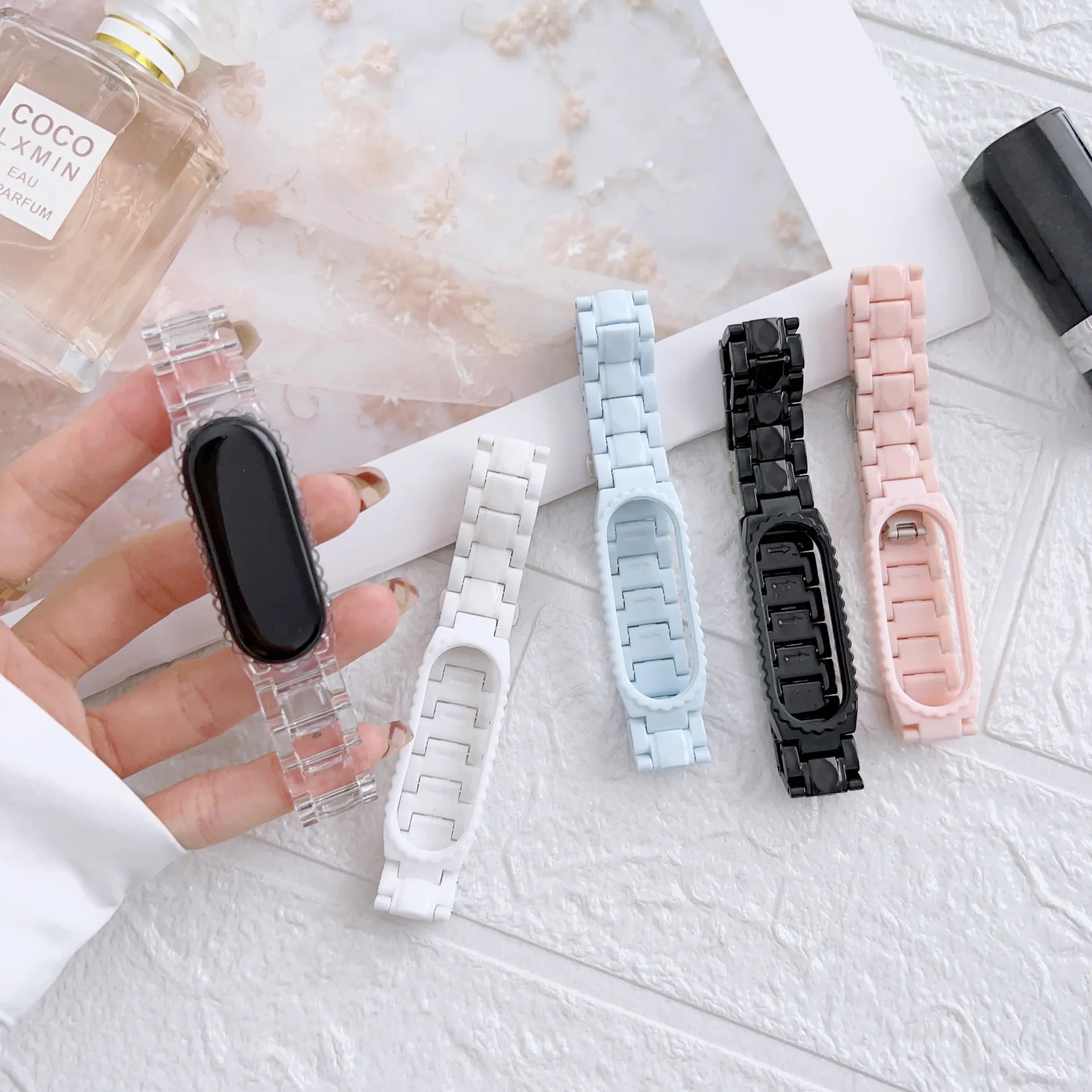 Suitable for Mi Bracelet Strap 3/4/5/6/7 Color Strap PC+ Resin Three Beads Watch Strap Set Xiaomi Wristband