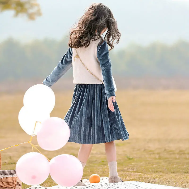 Осенний костюм для девочек Одежда детей От 3 до 13 лет детская обувь золотистого