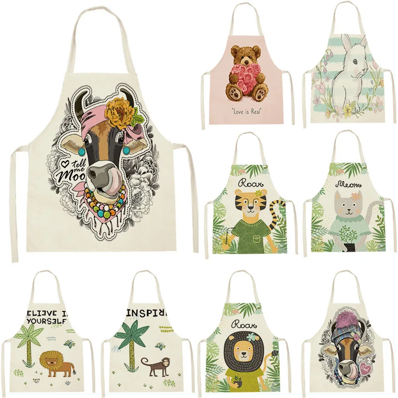 

Симпатичный фартук для кухни с крупным рогатого скота, портрет коровы, фартуки с принтом животных для кролика, женские нагрудники без рукав...