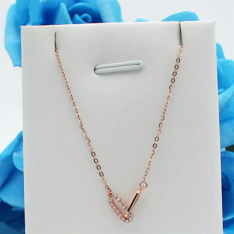 

Russian 585 Purple Gold Double Ring Necklace Women's Rose Gold Fashion Micro Inlaid Colored Gold Collar Chain