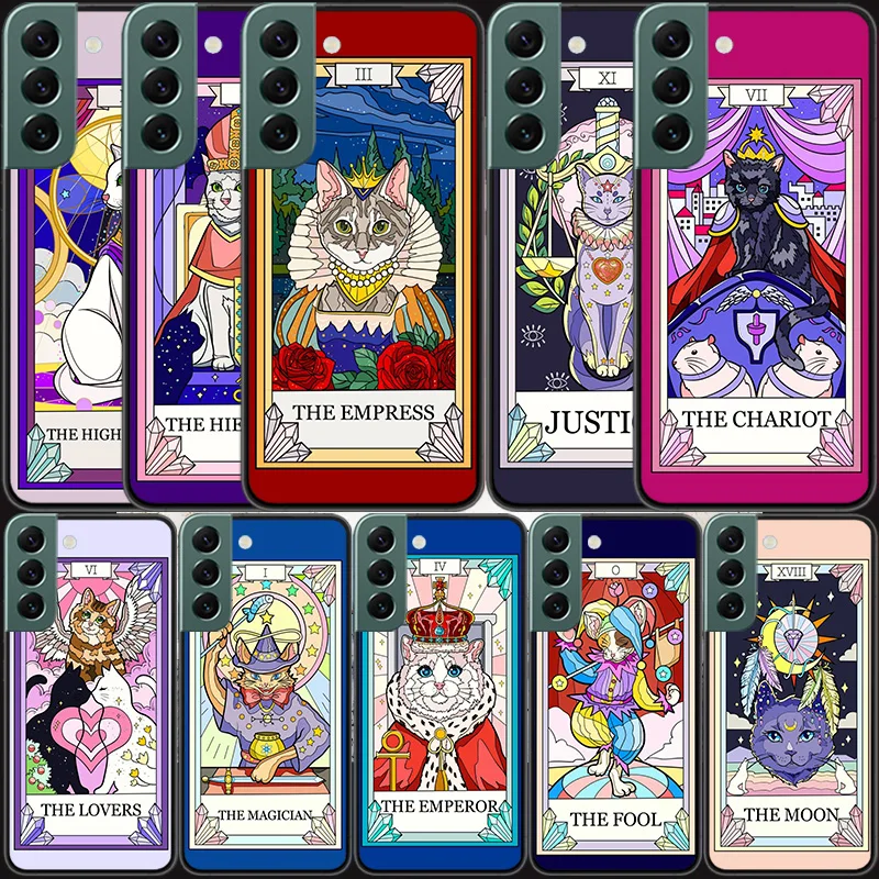 

New Cute Cat Tarot Card Phone Case For Samsung Galaxy A12 A22 A32 A42 A52 A72 A54 A34 A24 A14 A73 A53 A33 A23 A13 5G F52 F62 Cov