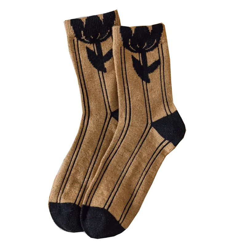 5 Pairs Keep Warm Wool Socks For Women Vintage Print Cashmere Long Winter Kawaii Socks Fashion Soft Leg Warmers Chausette Femme