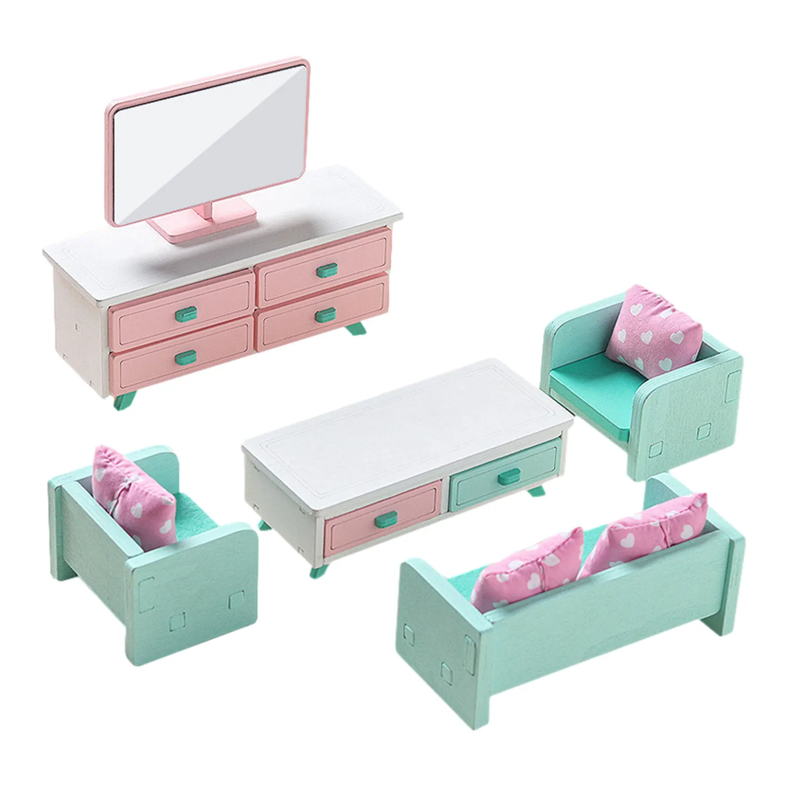 

Doll House Furniture Colorful Comfy Living Room Set Durable Wooden Dollhouse Furniture Accessories Learning Educational Toy For