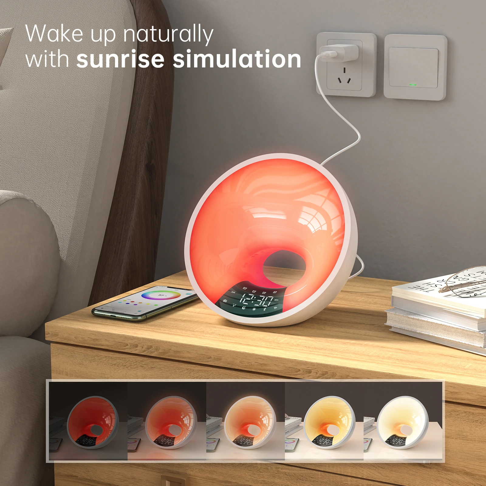 Будильник с восходом солнца Wi-Fi Tuya Smart APP Wake Up Clock Light Simulation Dual Alarm FM Radio Регулируемый