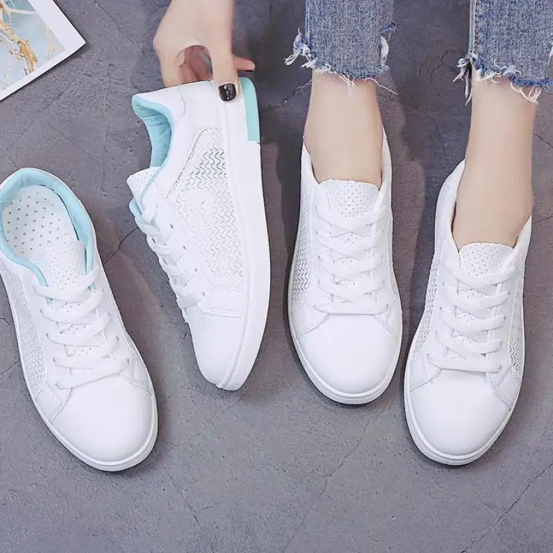 

Summer 2022 New Flat White Shoes Breathable Mesh Leisure Sports Vulcanized Ytmtloy Lace Up Espadrille Female Sneakers Tenis Muje
