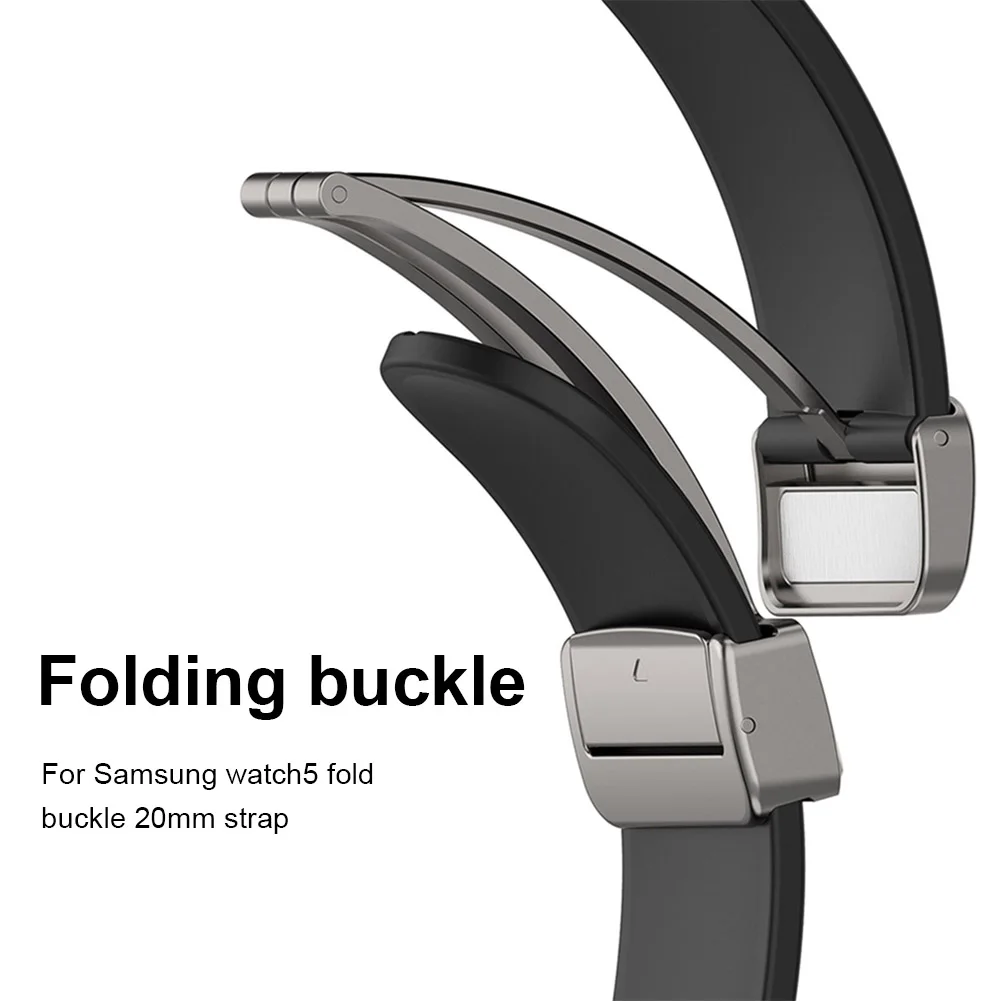 Фото Магнитная Складная Пряжка для часов Samsung Galaxy Watch 5, силиконовый кожаный ремешок с металлической застежкой, серебристая, черная, 20 мм №3