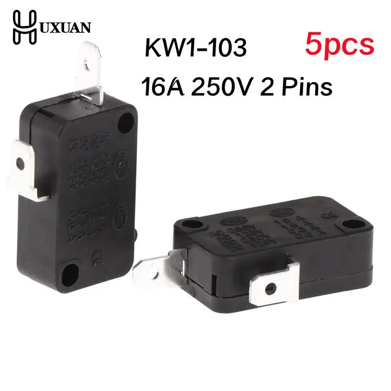 

5pcs KW1-103 Microwave Oven Door Micro Switch Fit For Microwave Washing Machine Rice Cooker 16A 250V 2 Pins (Normally Close)
