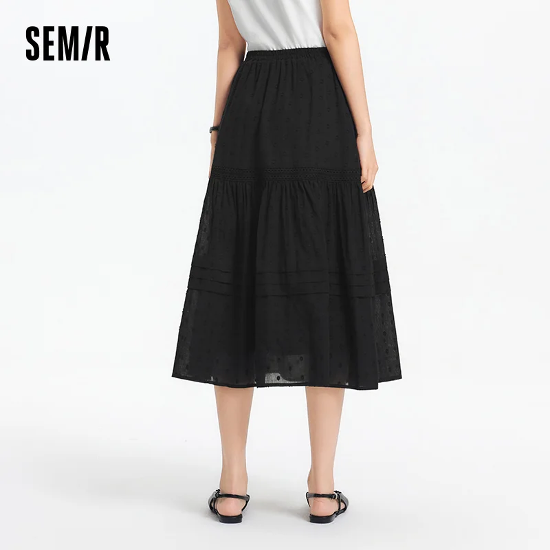 Фото Юбка Semir женская, с эластичной талией, А-силуэт, элегантная, новинка 2025 года, летняя, с пэчворком, кружевом и в горошек, длинная, изящная, для повседневной носки №3