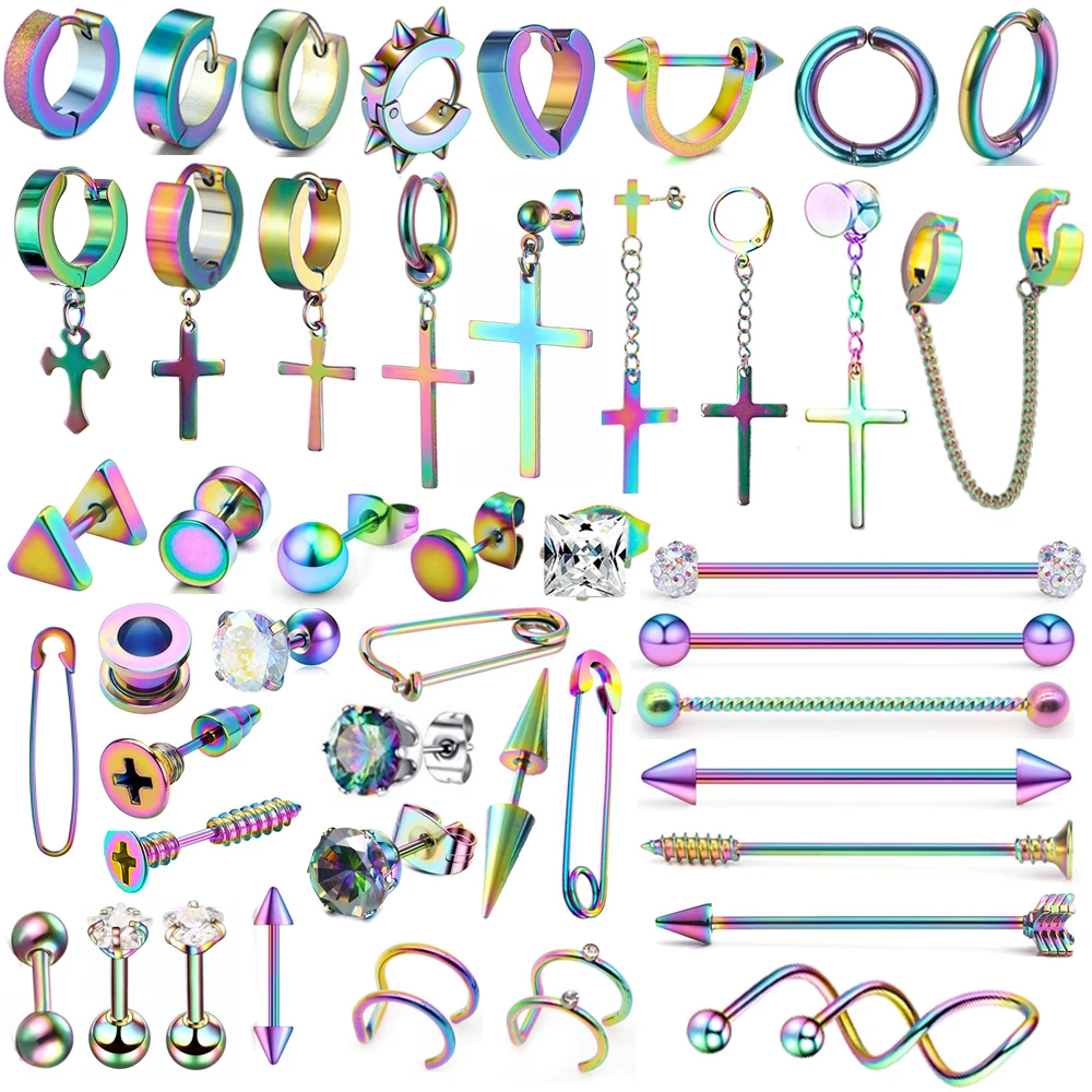 

Модные крутые красочные маленькие серьги-гвоздики для женщин и мужчин, пирсинг, круглые серьги из нержавеющей стали, висячие серьги в стиле ...