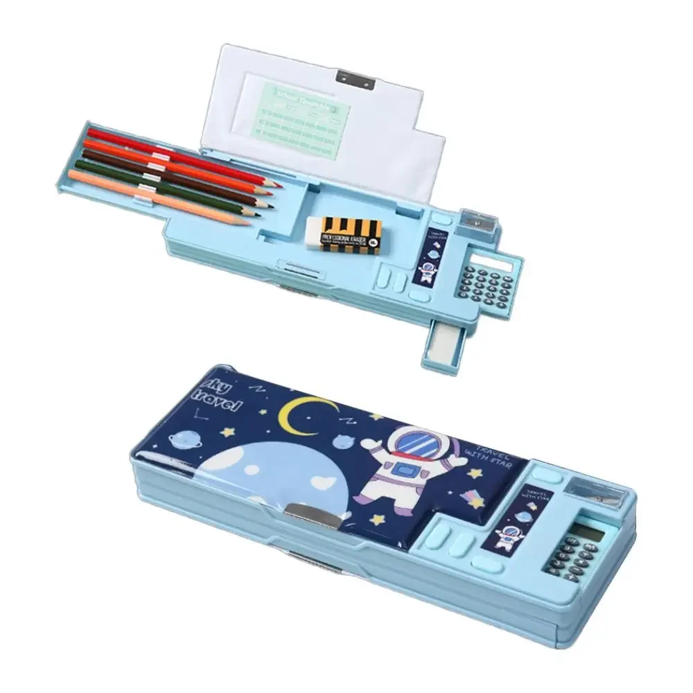 

Двухслойный Многофункциональный карандаш, фотошкольный пенал с калькулятором, точилка для карандашей, большая емкость, хранение канцелярских принадлежностей