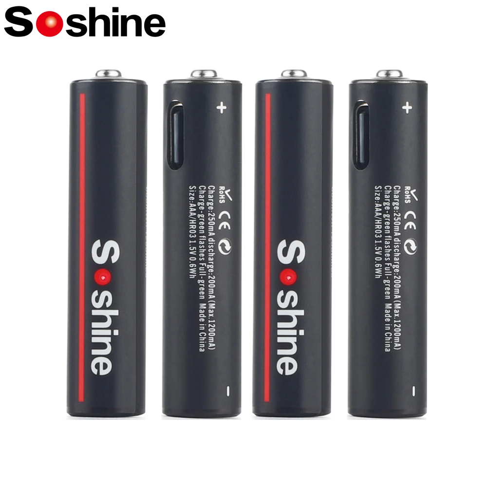 

Soshine USB 600mWh Lithium Batteries 1.5V AAA 600mWh Rechargeable Battery 1200 Times Cycle for Remote Control Wireless Mouse Toy