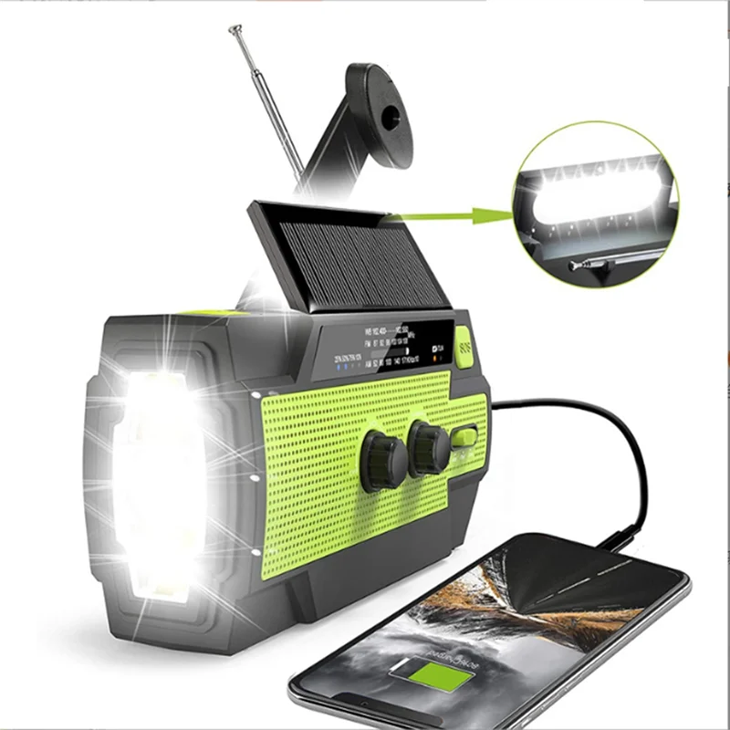 

Multifunctional Radio Hand Crank Solar Crank Dynamo Powered AM/FM/WB Weather Radio with LED Lights 4000MAh