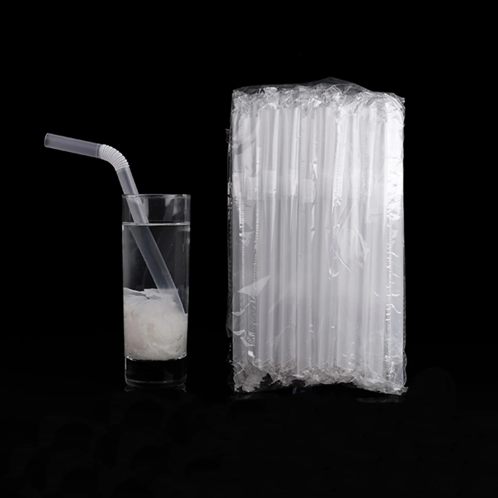 

100PCS 21*1.1cm Disposable Bend Straw with Individual Wrapped Clear Plastic Package PP Milk Tea Thick Drinking Straws