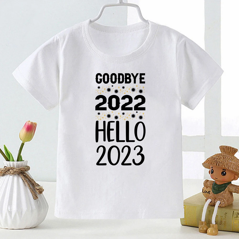 Goodbye 2022 Hello 2023 T Shirt Enfant Garcon Short Sleeve Comfy Home Casual Clothes for Children Fashion Harajuku Kids T-shirt