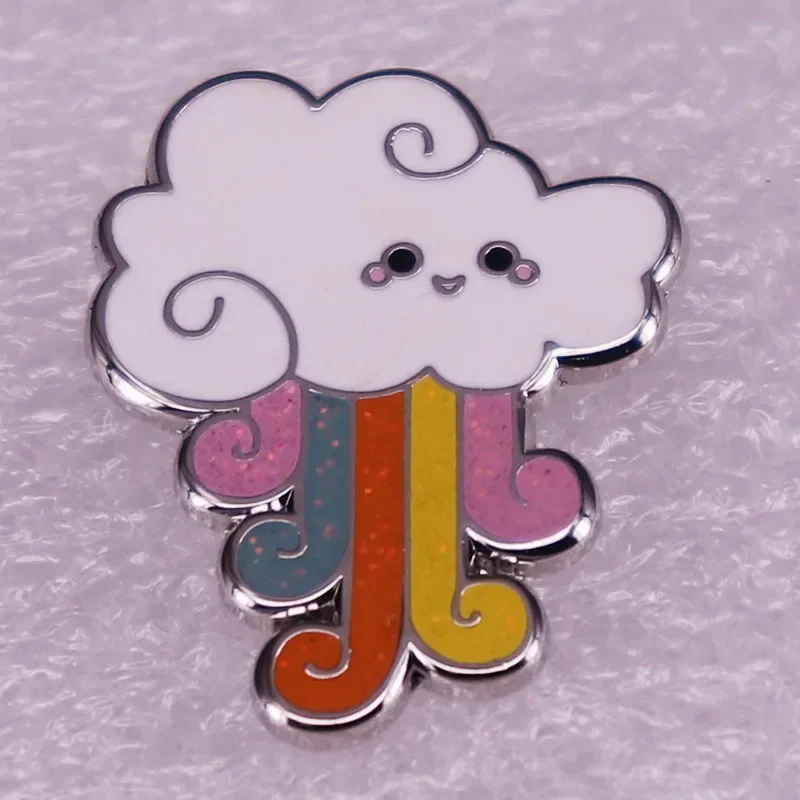 

Lovely Clouds Rainbow Glitter Metal Enamel Clothes Hat Bag Coats Lapel Badge Brooch Pin