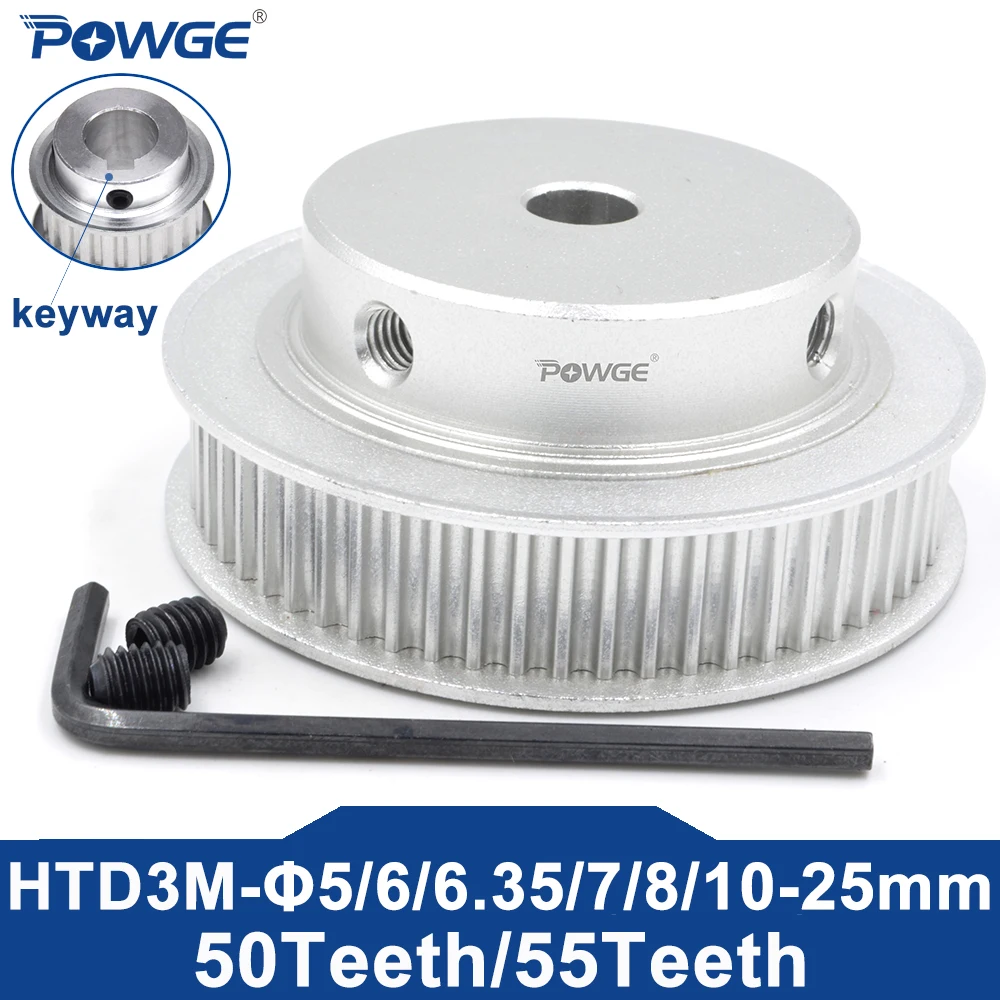 

POWGE 50 55 зубьев HTD 3M Диаметр шкива ГРМ 6/6,35/7/8/10/12/14/15/16/18/19/20/22/24/25 мм для ремня HTD3M ширина 6/10/15 мм 50T 55T