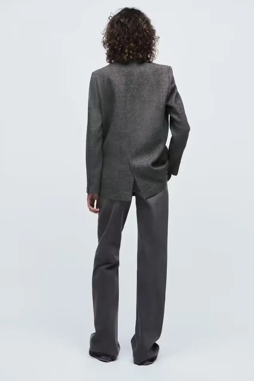 Refeel Women Blazers Loose Solid Jacket Single Button Office Lady Coat Long Sleeves Outwear Office Female Chic Vestidos