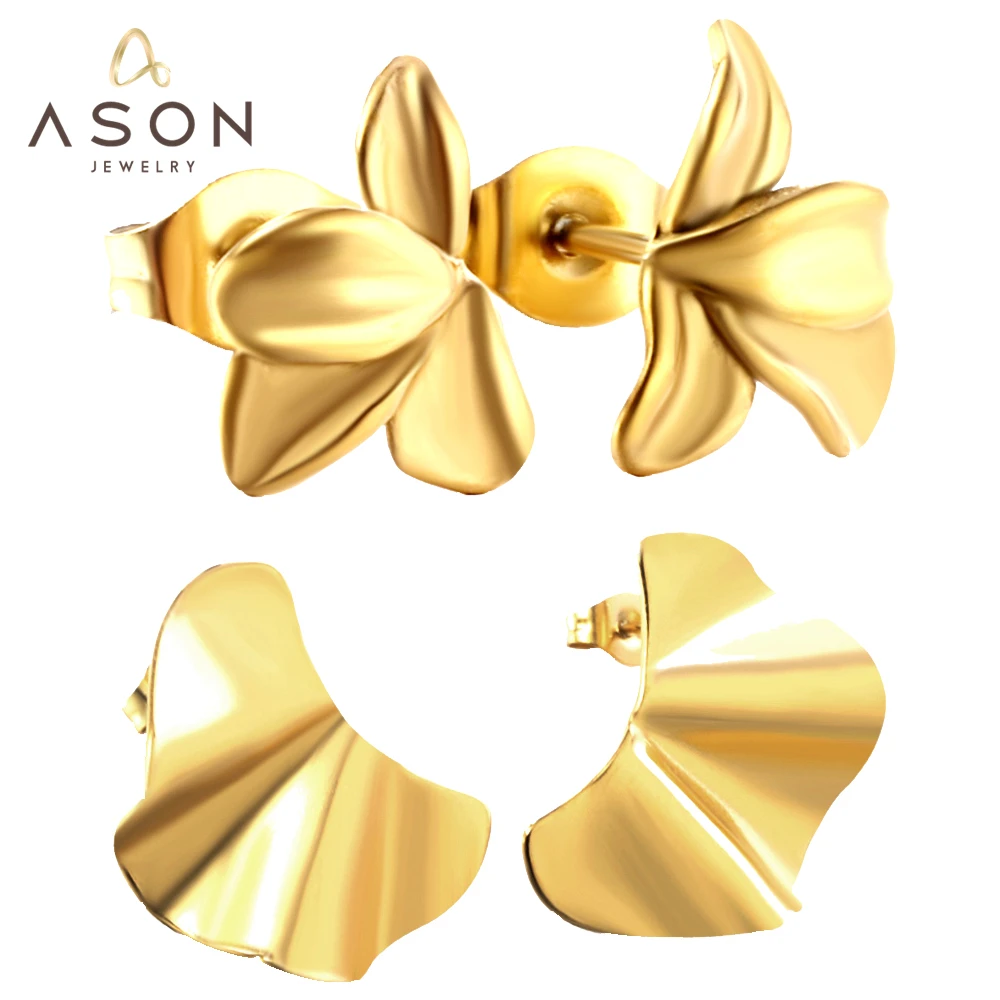 

ASONSTEEL Vintage Half Flower Push Back Piercing Stud Earrings Gold Color Stainless Steel For Women Girl Fashion Jewelry Party
