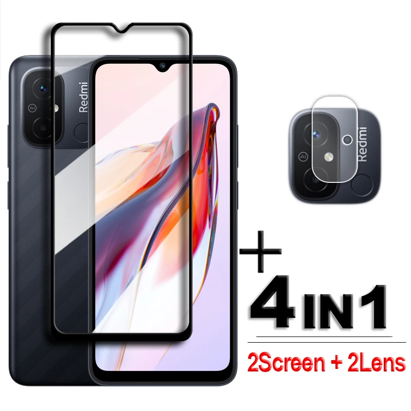 4in1 For Xiaomi Redmi 12C Glass Redmi 9 9A 9T 9C 10C 12C Tempered Glass 2.5D Full Cover Screen Protector For Redmi 12C Lens Film