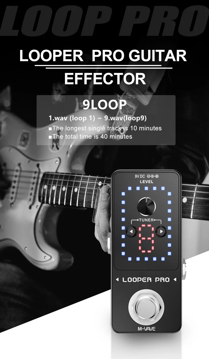 Новая стильная педаль для гитарных эффектов M-VAVE Looper Pro 9 петель 40 минут записи с