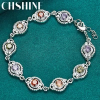 chshine 925 sterling silver charm purple orange red green zircon chain bracelet for women wedding engagement fashion jewelry