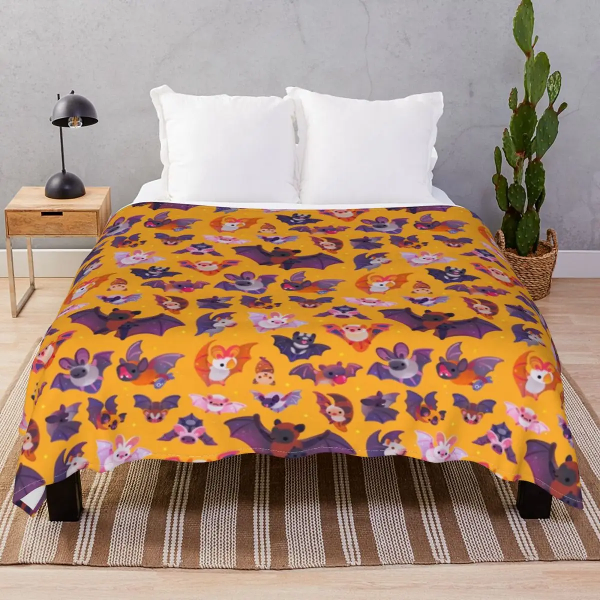Bat Yellow Blanket Fleece Autumn/Winter Ultra-Soft Throw Blankets for Bed Sofa Travel Office