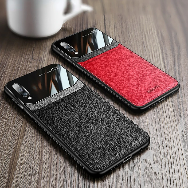 

Кожаный чехол для Samsung Galaxy A50 A30S A20 A70 A7 2018, зеркальная стеклянная задняя крышка для телефона Samsung Note 10 Plus S10 9 8, чехлы